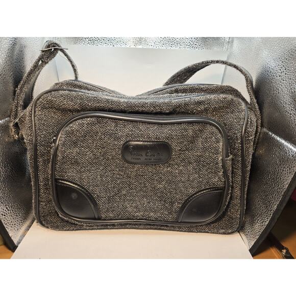 Vintage PIERRE CARDIN Gray Black Tweed Carry On Shoulder Bag with Strap Unisex - Picture 1 of 13